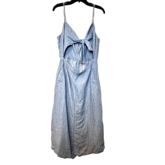 Topshop Chambray Bow Tie Cutout Front Sleeveless Sundress Blue Size 10 - Picture 1 of 5